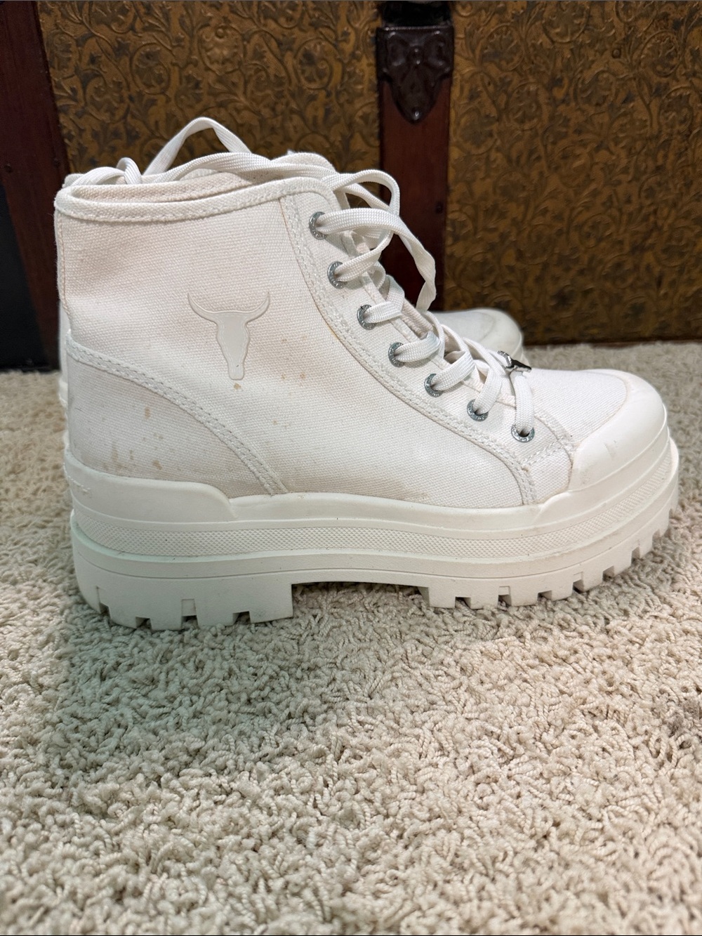 Women's White Platform Canvas Ankle Boots